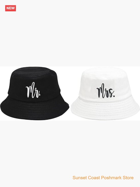 Mr and Mrs Embroidered Bucket Hat Set for Weddings Anniversaries Couples